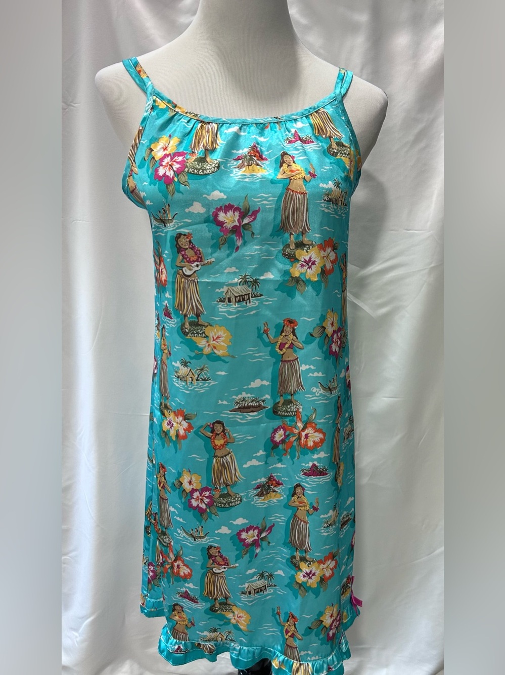 Nick & Nora Hula Girl Hawaiian Tropical Print Nightgown Chemise Dress XL 14/16